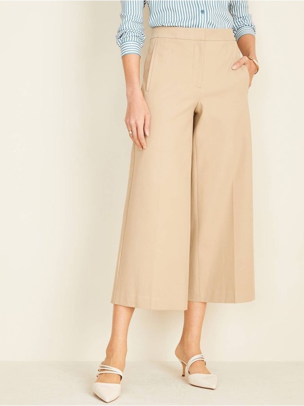 NWT Ann Taylor Drapey Marina Pant Sandy Beige High Rise Wide Leg Culottes SZ 14